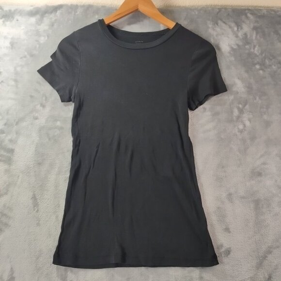 J Crew Womens Black Fitted Tee Shirt Medium Stretch Cotton Classic Closet Staple - Picture 1 of 8